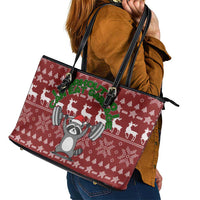 I Workout So I Can Eat Garbage Christmas Design Leather Tote Bag Xmas Holiday Patterns - Wonder Print Shop