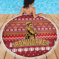 Christmas Ironworker American Flag Beach Blanket Xmas Holiday Patterns - Wonder Print Shop