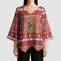 Christmas Ironworker American Flag Kimono Sleeve Blouse Xmas Holiday Patterns - Wonder Print Shop