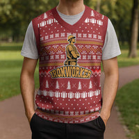 Christmas Ironworker American Flag Christmas Knitted V-Neck Vest Xmas Holiday Patterns - Wonder Print Shop