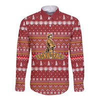 Christmas Ironworker American Flag Long Sleeve Button Shirt Xmas Holiday Patterns - Wonder Print Shop
