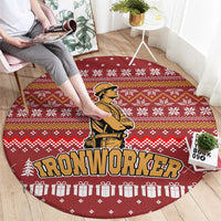 Christmas Ironworker American Flag Round Carpet Xmas Holiday Patterns - Wonder Print Shop