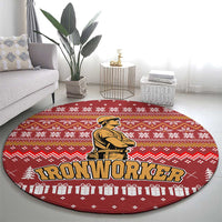 Christmas Ironworker American Flag Round Carpet Xmas Holiday Patterns - Wonder Print Shop