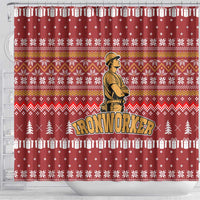 Christmas Ironworker American Flag Shower Curtain Xmas Holiday Patterns - Wonder Print Shop