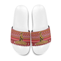 Christmas Ironworker American Flag Slide Sandals Xmas Holiday Patterns - Wonder Print Shop