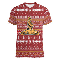 Christmas Ironworker American Flag Women V-Neck T-Shirt Xmas Holiday Patterns - Wonder Print Shop