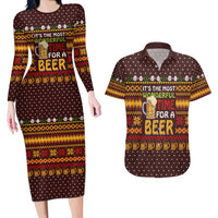 Christmas Its The Most Wonderful Time For A Beer Couples Matching Long Sleeve Bodycon Dress and Hawaiian Shirt Xmas Holiday Patterns - Wonder Print Shop