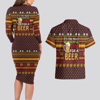 Christmas Its The Most Wonderful Time For A Beer Couples Matching Long Sleeve Bodycon Dress and Hawaiian Shirt Xmas Holiday Patterns - Wonder Print Shop