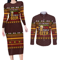 Christmas Its The Most Wonderful Time For A Beer Couples Matching Long Sleeve Bodycon Dress and Long Sleeve Button Shirt Xmas Holiday Patterns - Wonder Print Shop