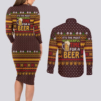 Christmas Its The Most Wonderful Time For A Beer Couples Matching Long Sleeve Bodycon Dress and Long Sleeve Button Shirt Xmas Holiday Patterns - Wonder Print Shop