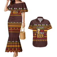 Christmas Its The Most Wonderful Time For A Beer Couples Matching Mermaid Dress and Hawaiian Shirt Xmas Holiday Patterns - Wonder Print Shop