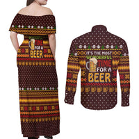 Christmas Its The Most Wonderful Time For A Beer Couples Matching Off Shoulder Maxi Dress and Long Sleeve Button Shirt Xmas Holiday Patterns - Wonder Print Shop