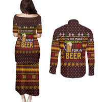 Christmas Its The Most Wonderful Time For A Beer Couples Matching Puletasi and Long Sleeve Button Shirt Xmas Holiday Patterns - Wonder Print Shop