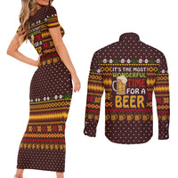 Christmas Its The Most Wonderful Time For A Beer Couples Matching Short Sleeve Bodycon Dress and Long Sleeve Button Shirt Xmas Holiday Patterns - Wonder Print Shop