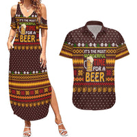 Christmas Its The Most Wonderful Time For A Beer Couples Matching Summer Maxi Dress and Hawaiian Shirt Xmas Holiday Patterns - Wonder Print Shop