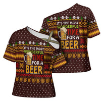 Christmas Its The Most Wonderful Time For A Beer Cross Shoulder Shirt Xmas Holiday Patterns - Wonder Print Shop