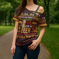 Christmas Its The Most Wonderful Time For A Beer Cross Shoulder Shirt Xmas Holiday Patterns - Wonder Print Shop