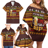 Christmas Its The Most Wonderful Time For A Beer Family Matching Off Shoulder Short Dress and Hawaiian Shirt Xmas Holiday Patterns - Wonder Print Shop