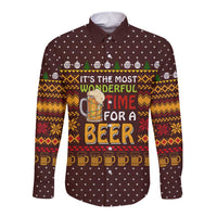 Christmas Its The Most Wonderful Time For A Beer Long Sleeve Button Shirt Xmas Holiday Patterns - Wonder Print Shop
