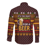 Christmas Its The Most Wonderful Time For A Beer Long Sleeve Button Shirt Xmas Holiday Patterns - Wonder Print Shop