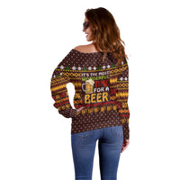 Christmas Its The Most Wonderful Time For A Beer Off Shoulder Sweater Xmas Holiday Patterns - Wonder Print Shop