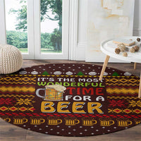 Christmas Its The Most Wonderful Time For A Beer Round Carpet Xmas Holiday Patterns - Wonder Print Shop