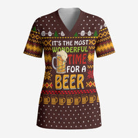 Christmas Its The Most Wonderful Time For A Beer Scrub Top Xmas Holiday Patterns - Wonder Print Shop