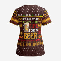Christmas Its The Most Wonderful Time For A Beer Scrub Top Xmas Holiday Patterns - Wonder Print Shop