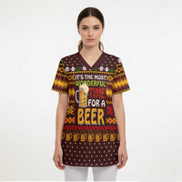 Christmas Its The Most Wonderful Time For A Beer Scrub Top Xmas Holiday Patterns - Wonder Print Shop