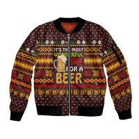 Christmas Its The Most Wonderful Time For A Beer Sleeve Zip Bomber Jacket Xmas Holiday Patterns - Wonder Print Shop