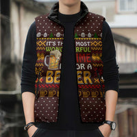 Christmas Its The Most Wonderful Time For A Beer Sleeveless Puffer Jacket Xmas Holiday Patterns - Wonder Print Shop