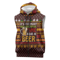 Christmas Its The Most Wonderful Time For A Beer Sleeveless Zip Hoodie Xmas Holiday Patterns - Wonder Print Shop
