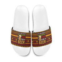 Christmas Its The Most Wonderful Time For A Beer Slide Sandals Xmas Holiday Patterns - Wonder Print Shop