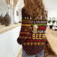 Christmas Its The Most Wonderful Time For A Beer Women Casual Shirt Xmas Holiday Patterns - Wonder Print Shop