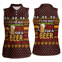 Christmas Its The Most Wonderful Time For A Beer Women Sleeveless Polo Shirt Xmas Holiday Patterns - Wonder Print Shop
