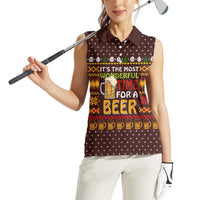 Christmas Its The Most Wonderful Time For A Beer Women Sleeveless Polo Shirt Xmas Holiday Patterns - Wonder Print Shop