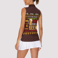 Christmas Its The Most Wonderful Time For A Beer Women Sleeveless Polo Shirt Xmas Holiday Patterns - Wonder Print Shop
