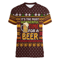 Christmas Its The Most Wonderful Time For A Beer Women V-Neck T-Shirt Xmas Holiday Patterns - Wonder Print Shop
