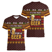 Christmas Its The Most Wonderful Time For A Beer Women V-Neck T-Shirt Xmas Holiday Patterns - Wonder Print Shop