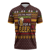 Christmas Its The Most Wonderful Time For A Beer Zipper Polo Shirt Xmas Holiday Patterns - Wonder Print Shop