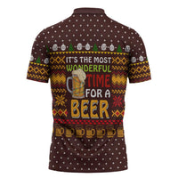 Christmas Its The Most Wonderful Time For A Beer Zipper Polo Shirt Xmas Holiday Patterns - Wonder Print Shop