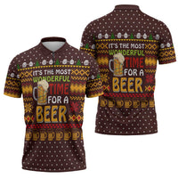 Christmas Its The Most Wonderful Time For A Beer Zipper Polo Shirt Xmas Holiday Patterns - Wonder Print Shop