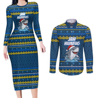 Christmas Jaw Humbug Couples Matching Long Sleeve Bodycon Dress and Long Sleeve Button Shirt Xmas Holiday Patterns - Wonder Print Shop