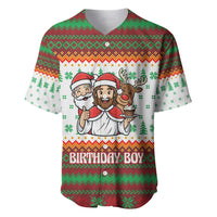 Christmas Jesus Birthday Boy Baseball Jersey Xmas Holiday Patterns - Wonder Print Shop