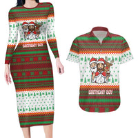 Christmas Jesus Birthday Boy Couples Matching Long Sleeve Bodycon Dress and Hawaiian Shirt Xmas Holiday Patterns - Wonder Print Shop
