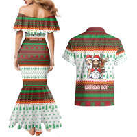 Christmas Jesus Birthday Boy Couples Matching Mermaid Dress and Hawaiian Shirt Xmas Holiday Patterns - Wonder Print Shop
