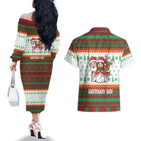 Christmas Jesus Birthday Boy Couples Matching Off The Shoulder Long Sleeve Dress and Hawaiian Shirt Xmas Holiday Patterns - Wonder Print Shop