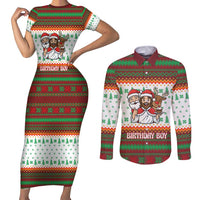 Christmas Jesus Birthday Boy Couples Matching Short Sleeve Bodycon Dress and Long Sleeve Button Shirt Xmas Holiday Patterns - Wonder Print Shop