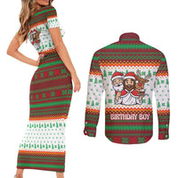 Christmas Jesus Birthday Boy Couples Matching Short Sleeve Bodycon Dress and Long Sleeve Button Shirt Xmas Holiday Patterns - Wonder Print Shop