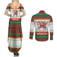 Christmas Jesus Birthday Boy Couples Matching Summer Maxi Dress and Long Sleeve Button Shirt Xmas Holiday Patterns - Wonder Print Shop